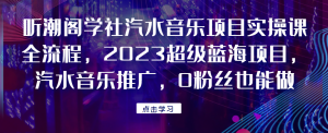 听潮阁学社汽水音乐项目实操课全流程，2023超级蓝海项目，汽水音乐推广，0粉丝也能做！网赚项目-副业赚钱-互联网创业-资源整合三晋新媒体工作室