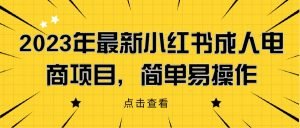 2023年最新小红书成人电商项目，简单易操作【详细教程】网赚项目-副业赚钱-互联网创业-资源整合三晋新媒体工作室